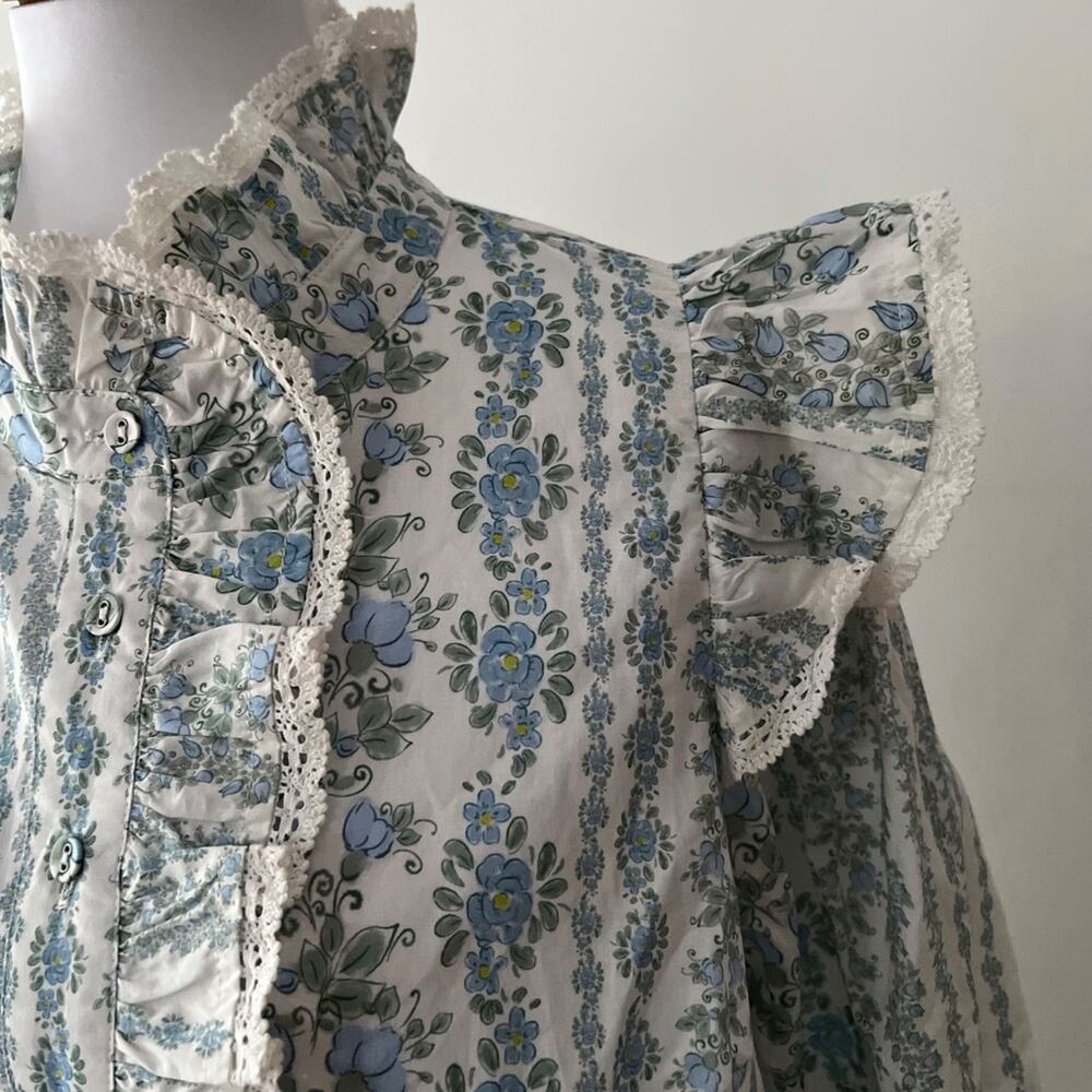 Womens Large Top Fall Cotton Blouse Victorian Crochet Shirt Coquette Edwardian